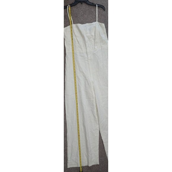 White Wide-Leg Linen Jumpsuit With Adjustable Spaghetti Straps & Smocked Back By - Picture 5 of 5